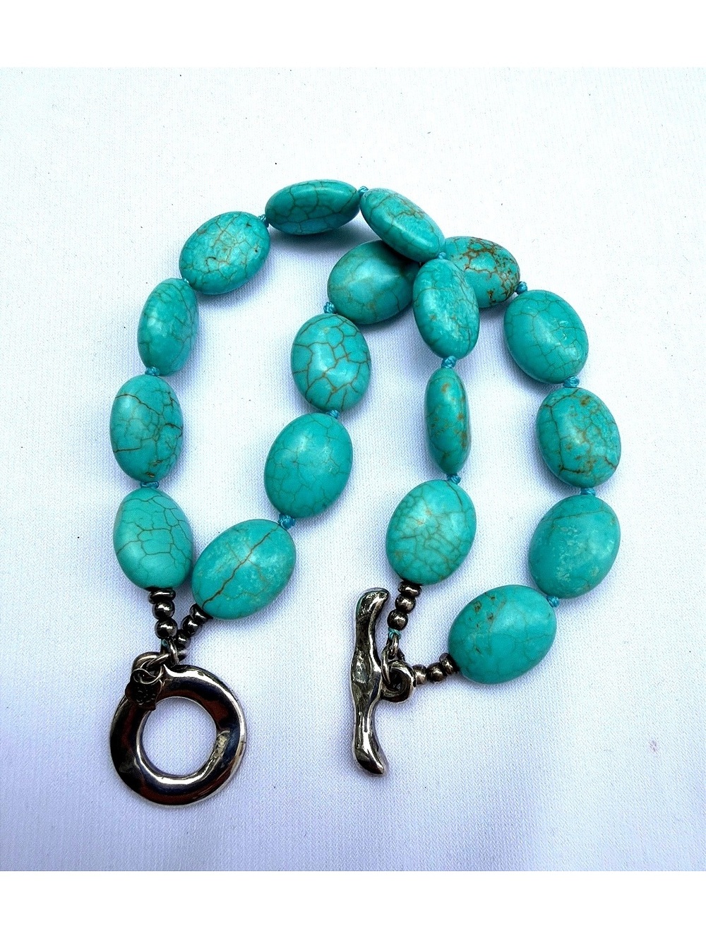 Vintage ATI Sterling Silver Turquoise Bead Bracelet Double Strand Toggle Clasp
